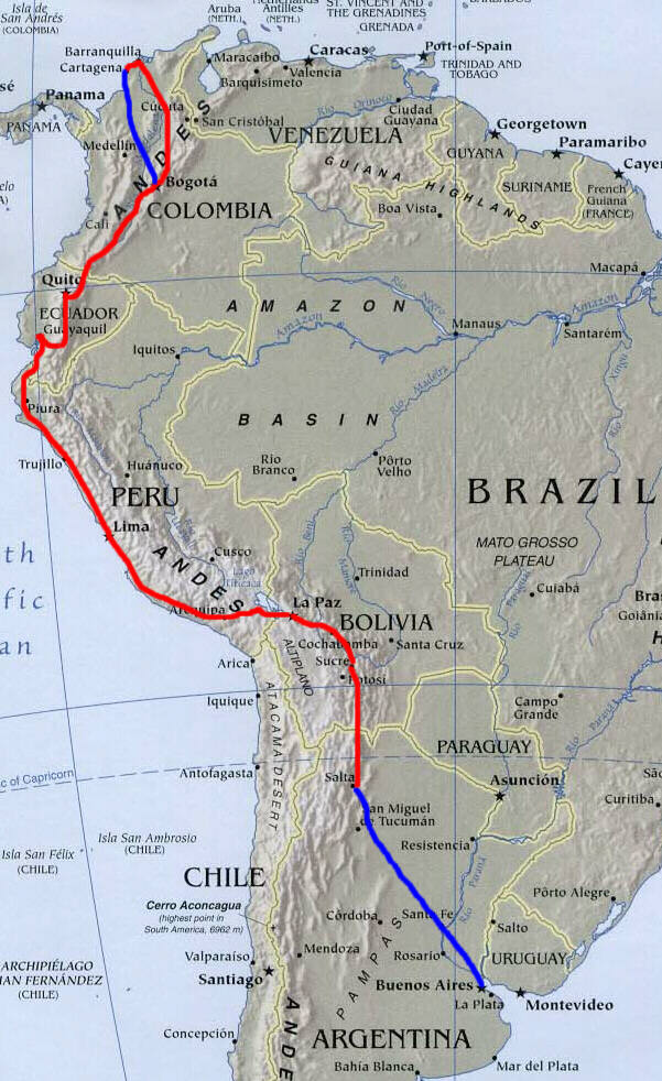 Our route through South America
