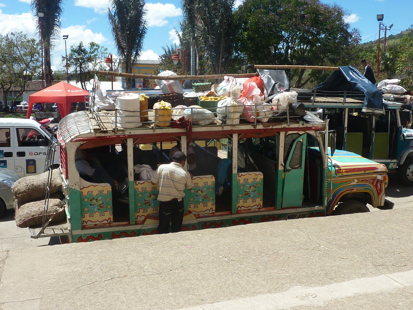 A local bus by the market in Silvia, Colombia
