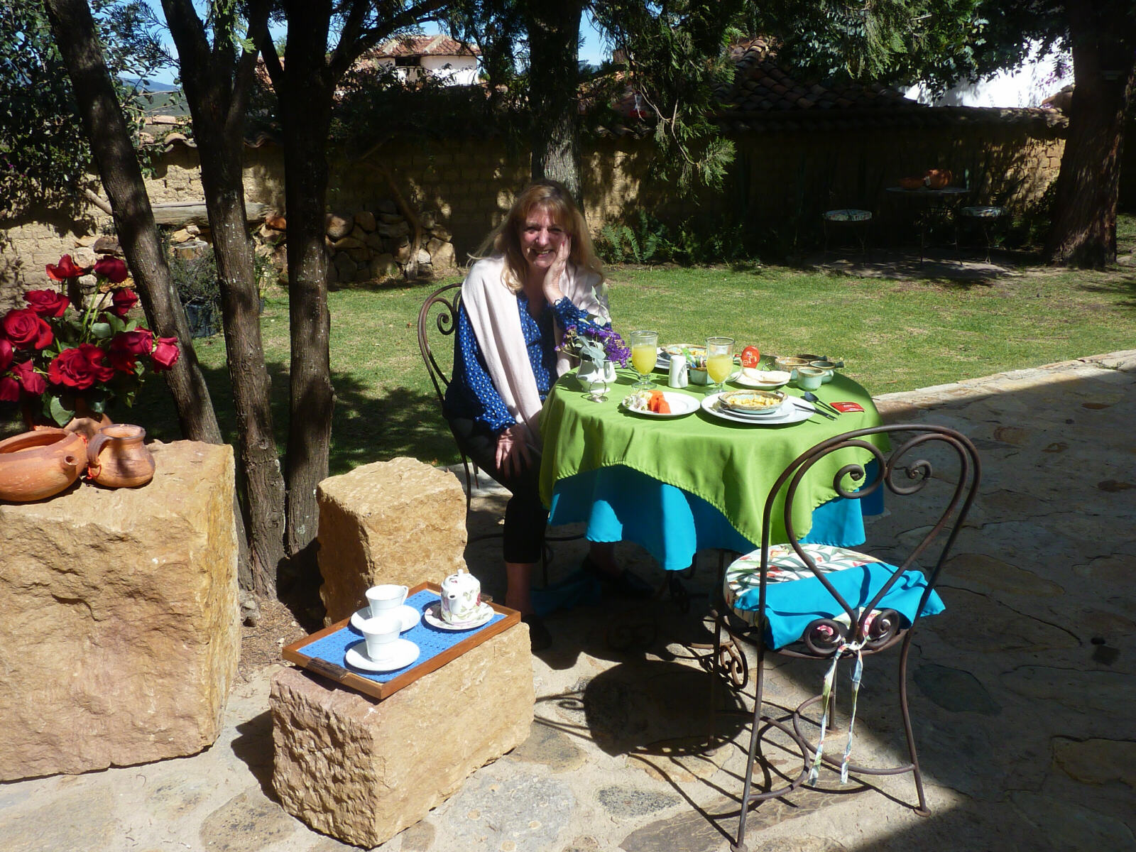 Breakfast in the garden at Casa Terra, Villa de Leyva, Colombia