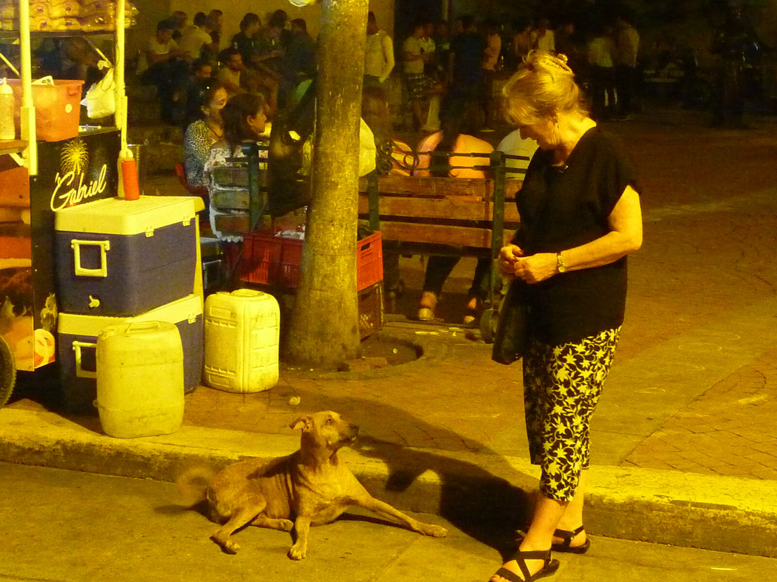 An earnest conversation in Plaza de la Trinidad, Cartagena