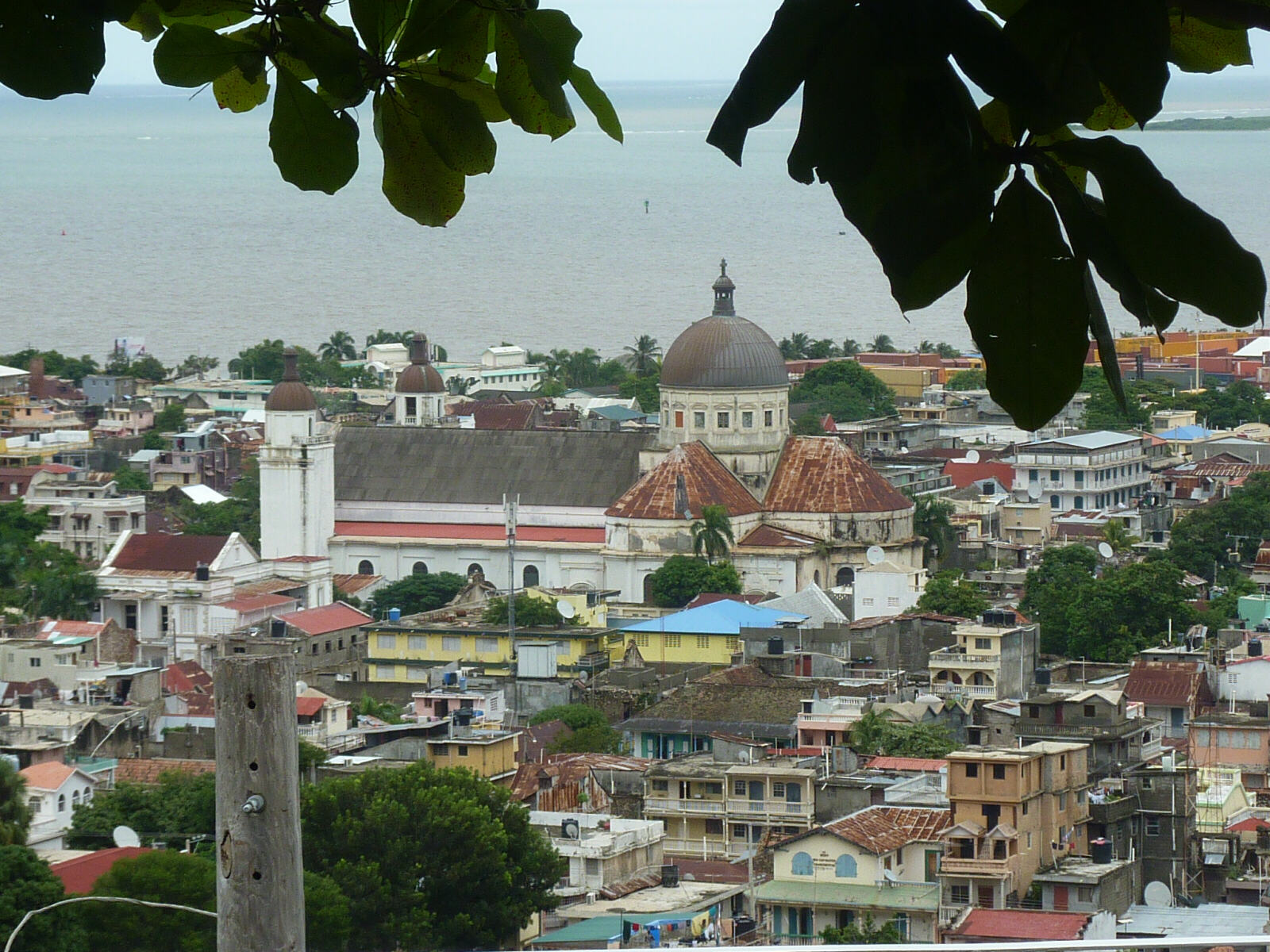 The cathedral in central Cap Hatien from Habitation des Lauriers hotel, Haiti