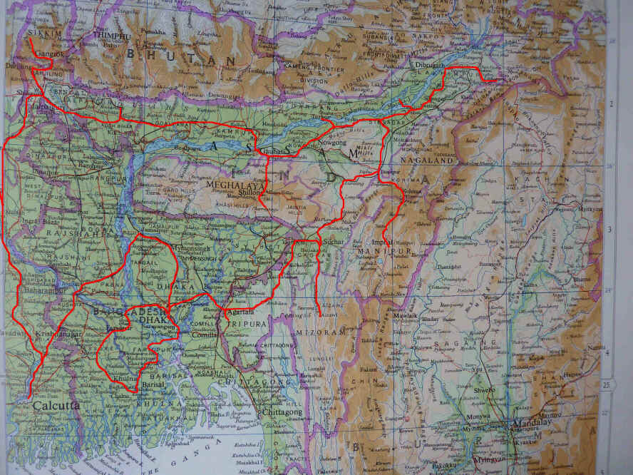 Our route through Bangladesh to north-east India