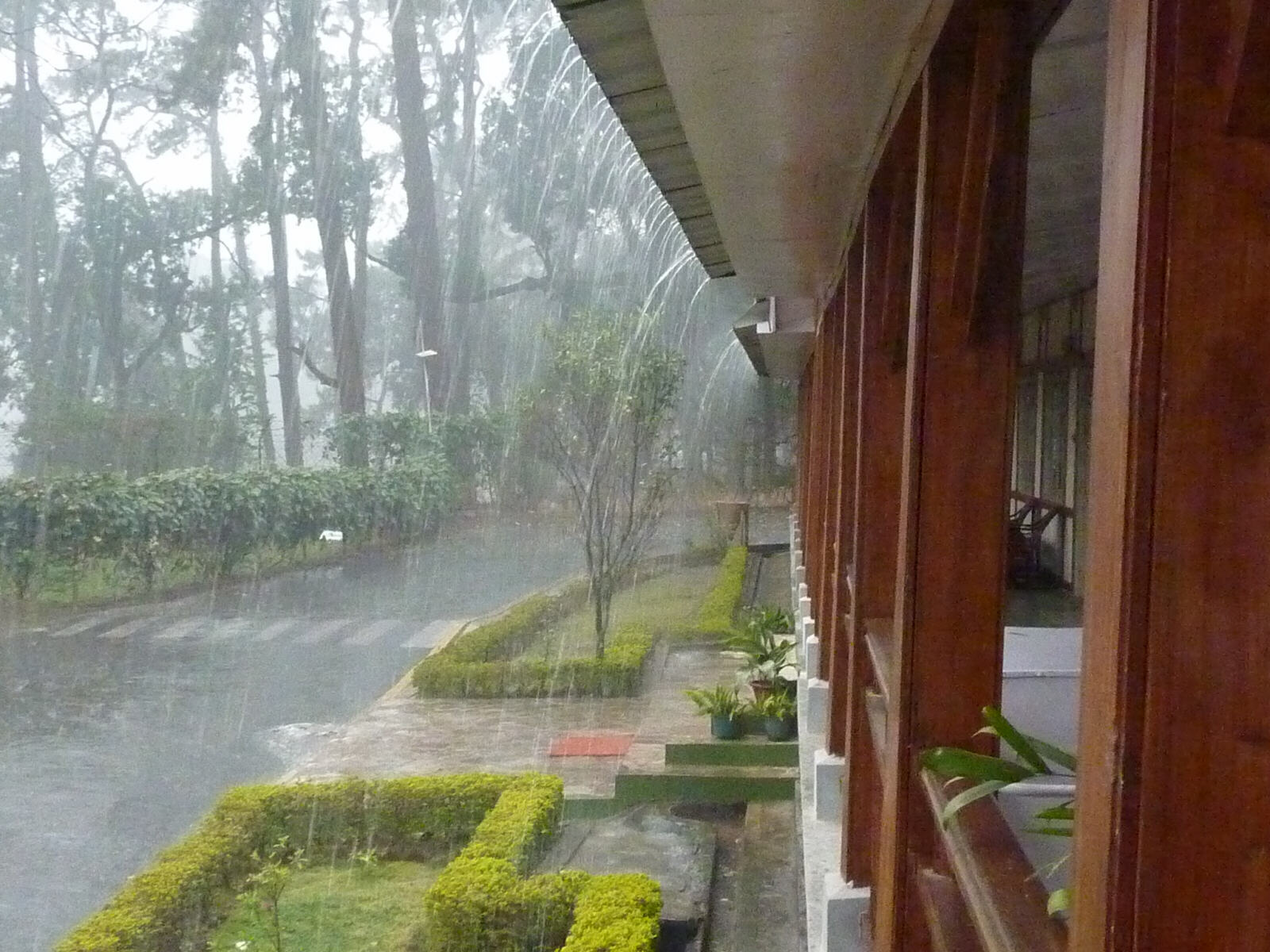 The wettest place on earth - rainstorm at the Pinewood Hotel, Shillong, Meghalaya
