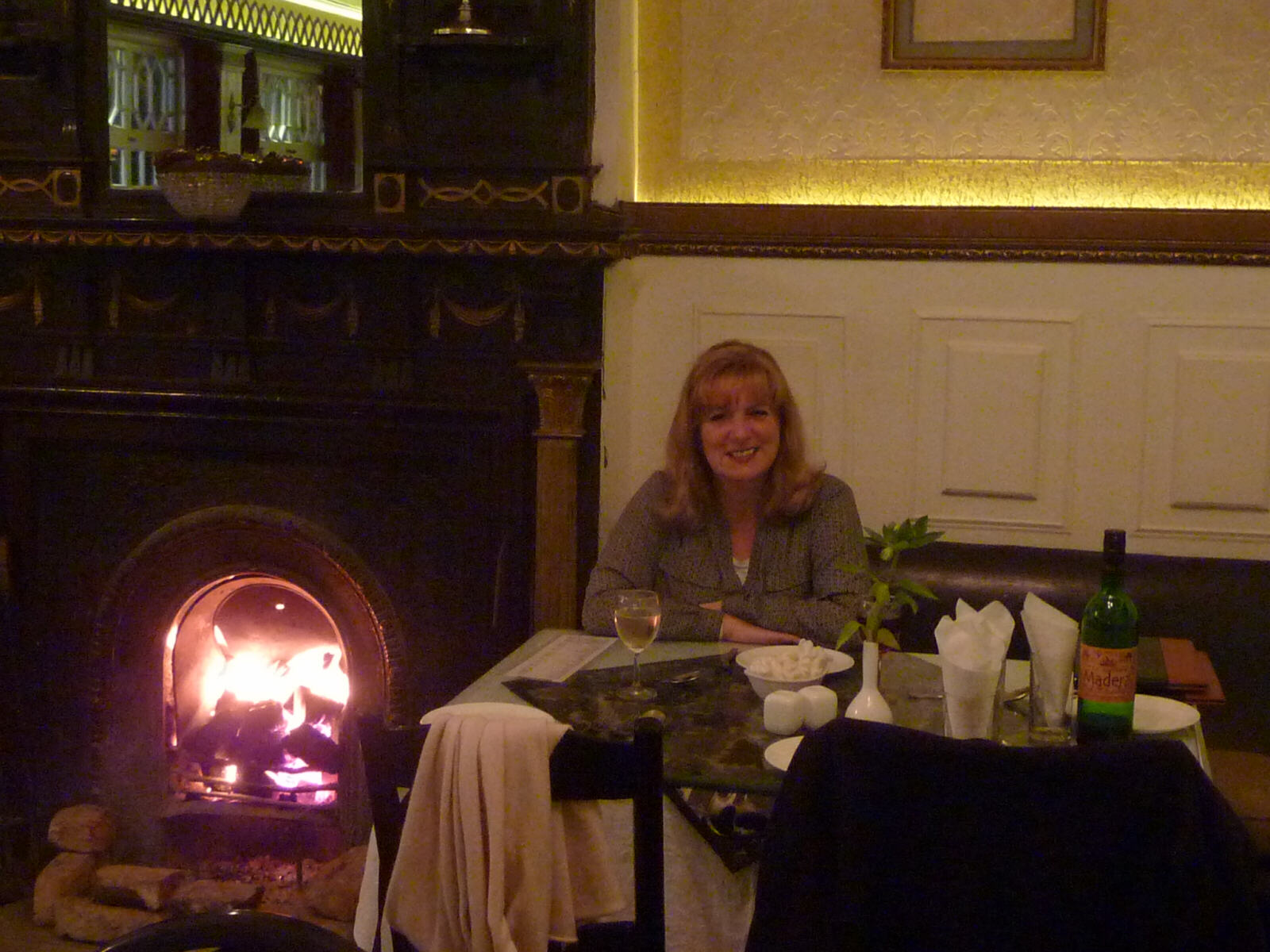 Dinner by the fire at Glenary's in Darjeeling, India