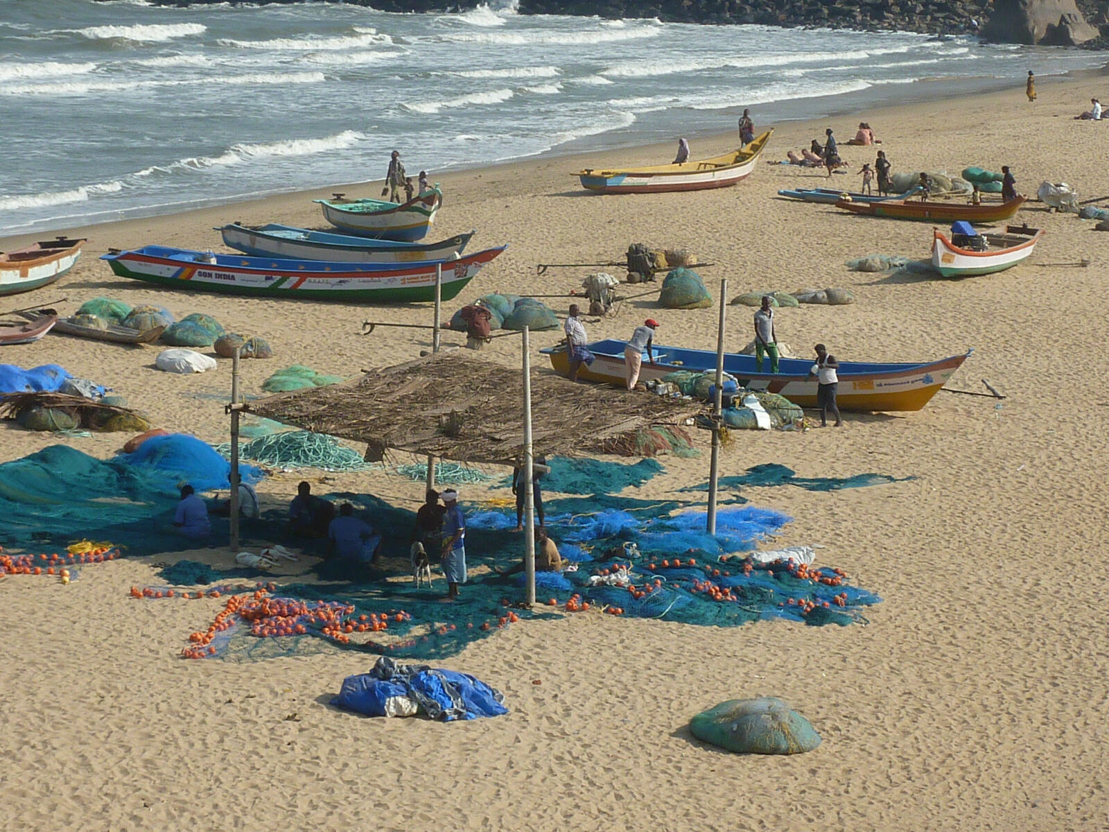 Fishing boats on the beach at Mamallapuram, Tamil Nadu