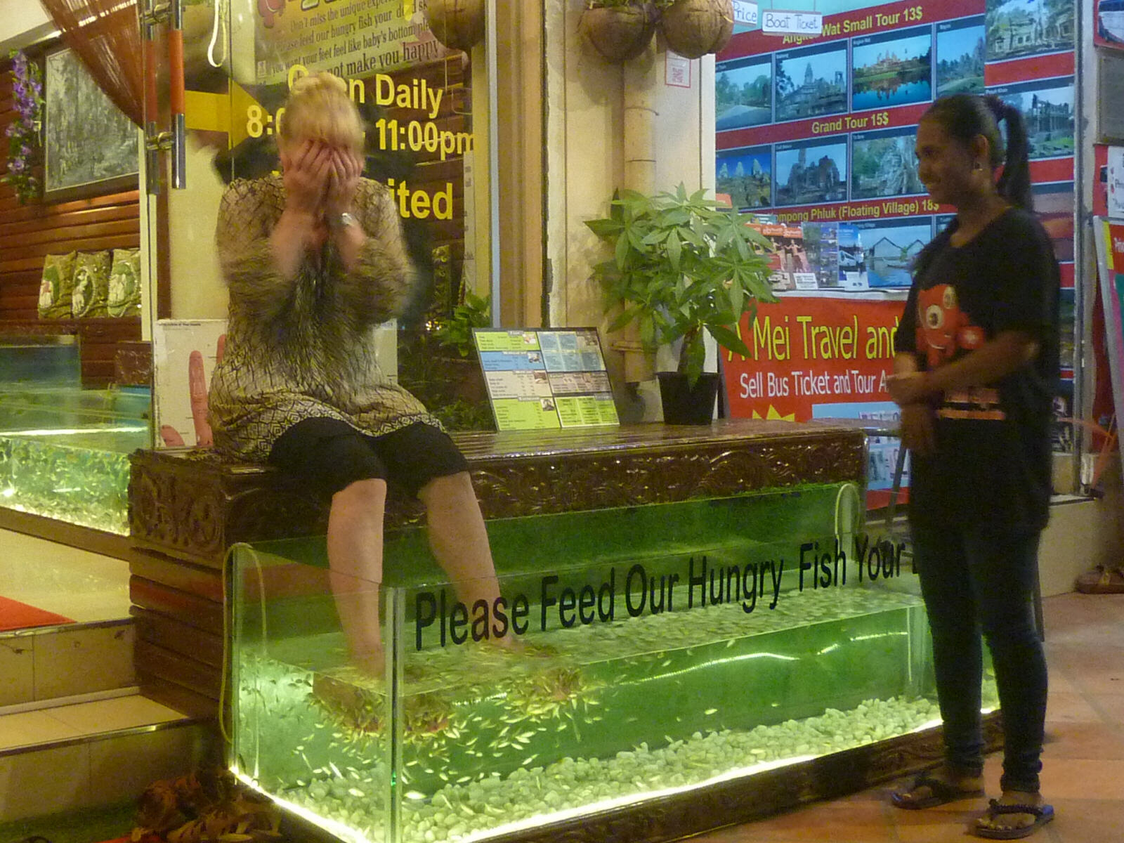 Sheila's fish foot-cleaning experiment in Siem Reap
