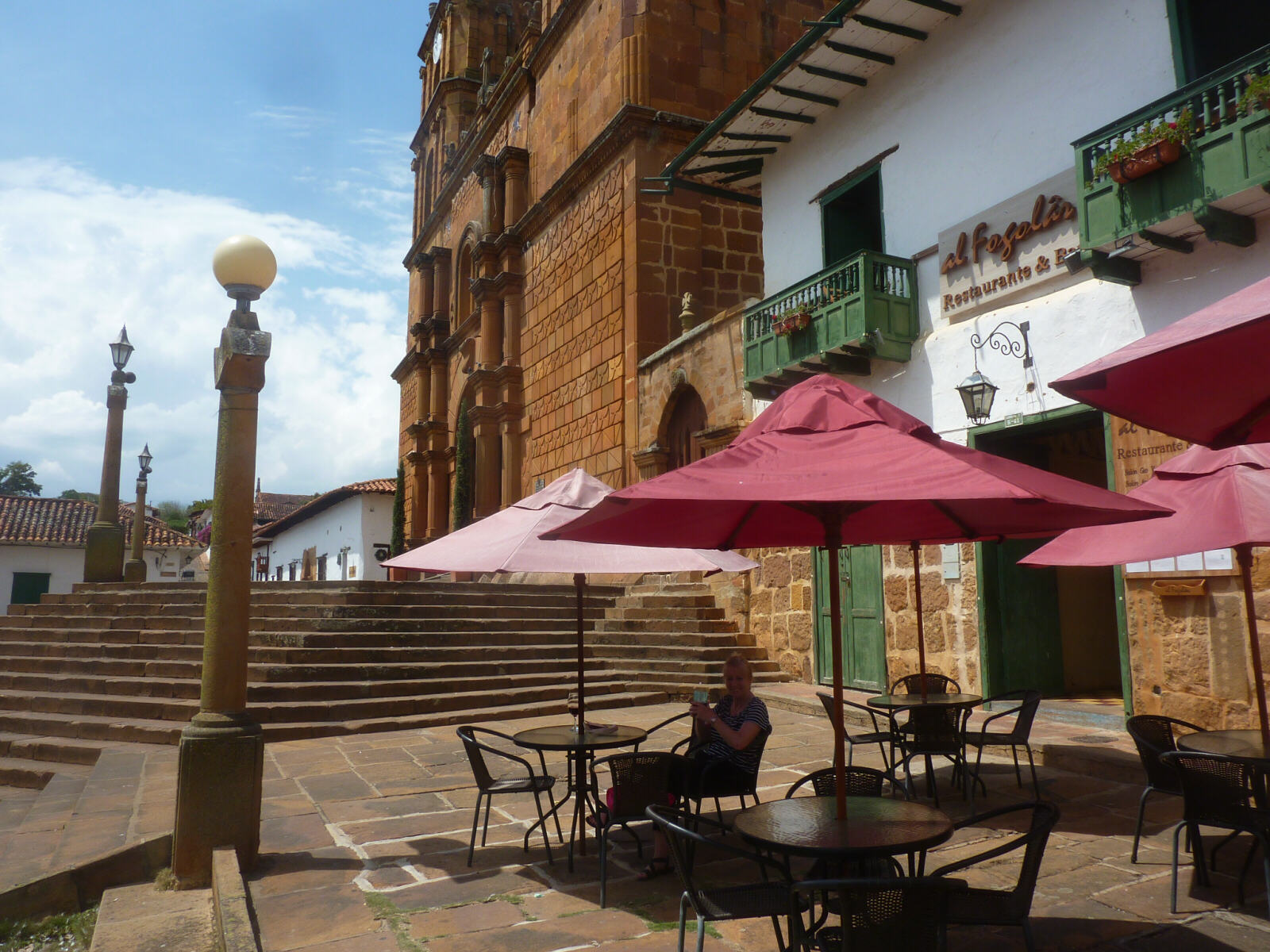 Lunch in the main square in Barichara, Colombia