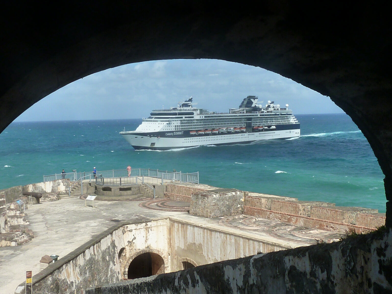 A cruise ship passing El Morro fort, San Juan, Puerto Rico