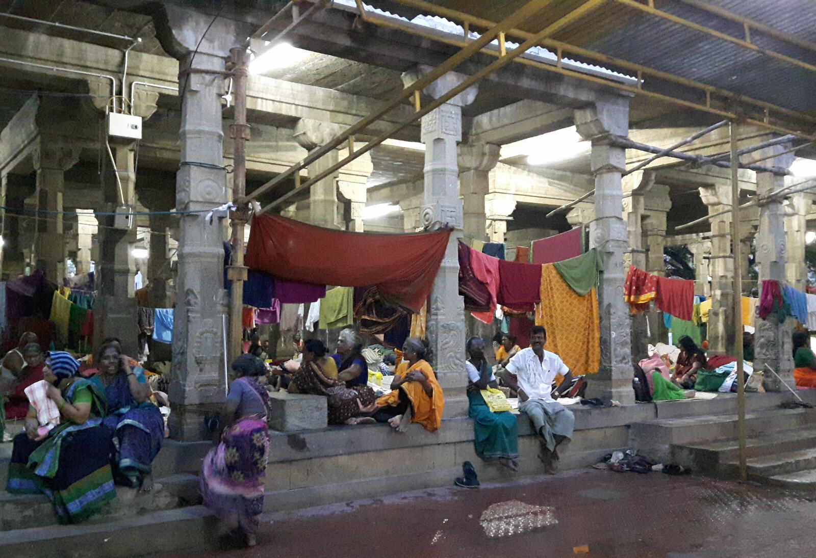 A pilgrim camp inside the shore temple at Tiruchendur