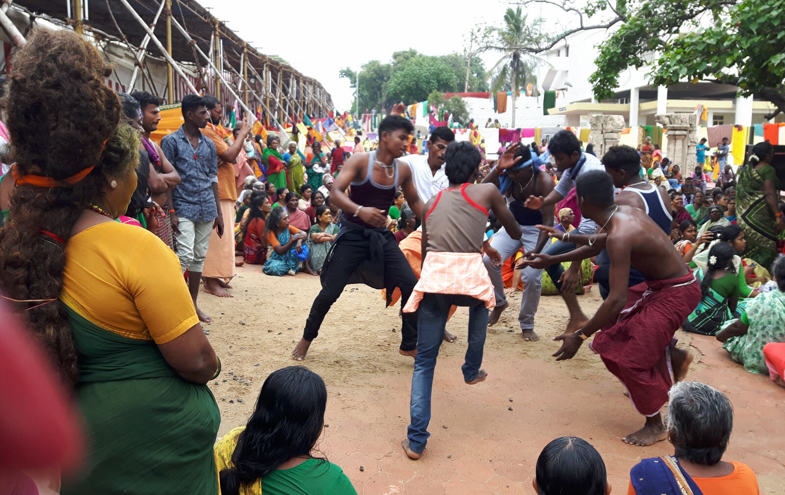 Pilgrims dancing at Tiruchendur shore temple, India