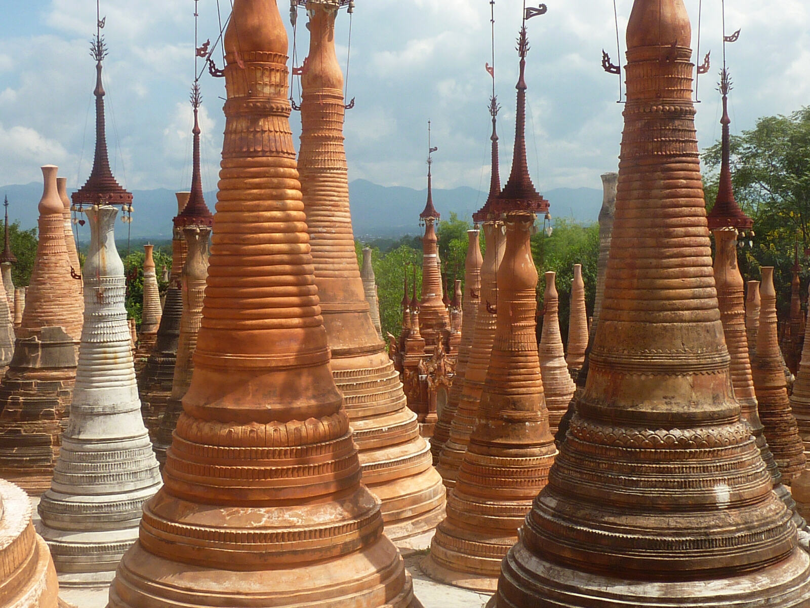 Some of the 1054 pagodas at Inn Tein monastery, Inle lake, Burma