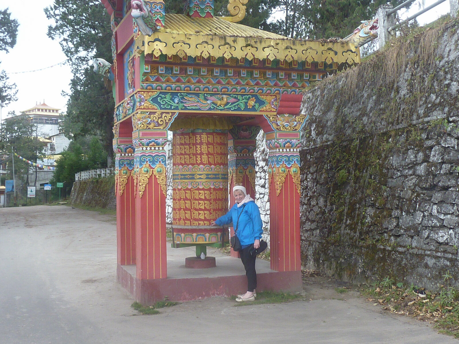 The prayer wheel at the entrance to Tawang Gompa (monastery)