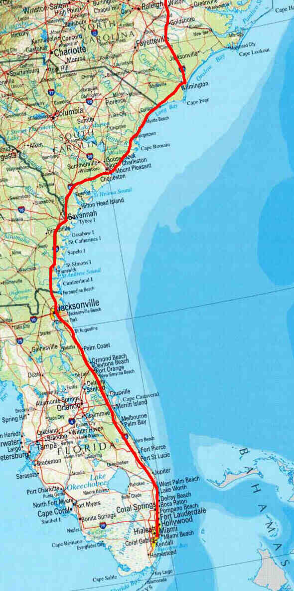 Route up the USA east coast, first part