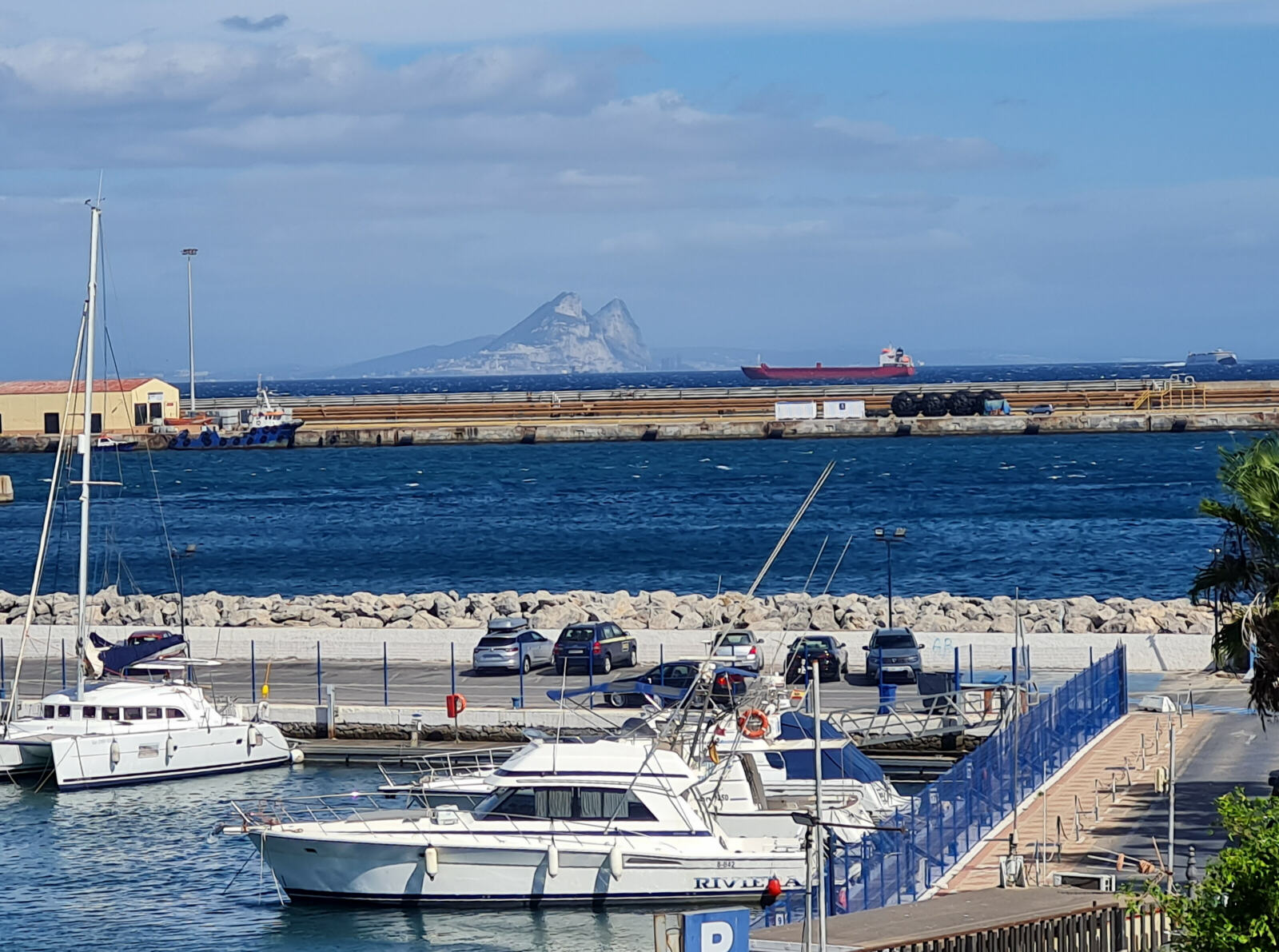 Ceuta harbour with Gibraltar in the distance