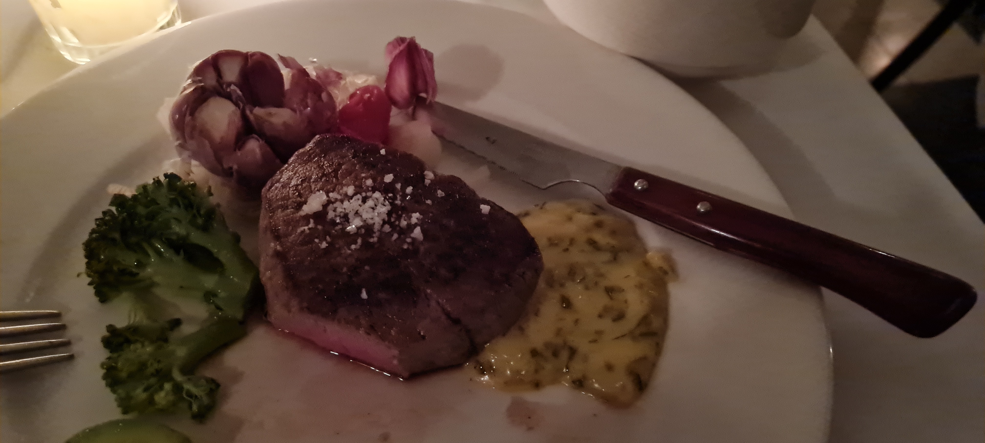 Steak for dinner at Grand Cafe de la Poste, Marrakech