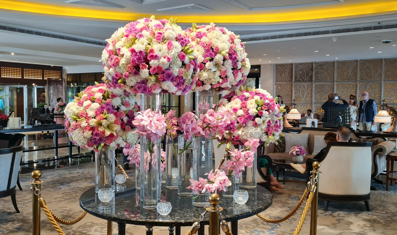 Flower bouquet in the foyer of the Taj hotel, Bombay
