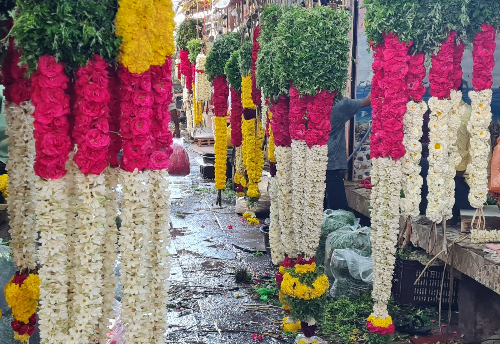 Garlands in the market in Pondicherry, India