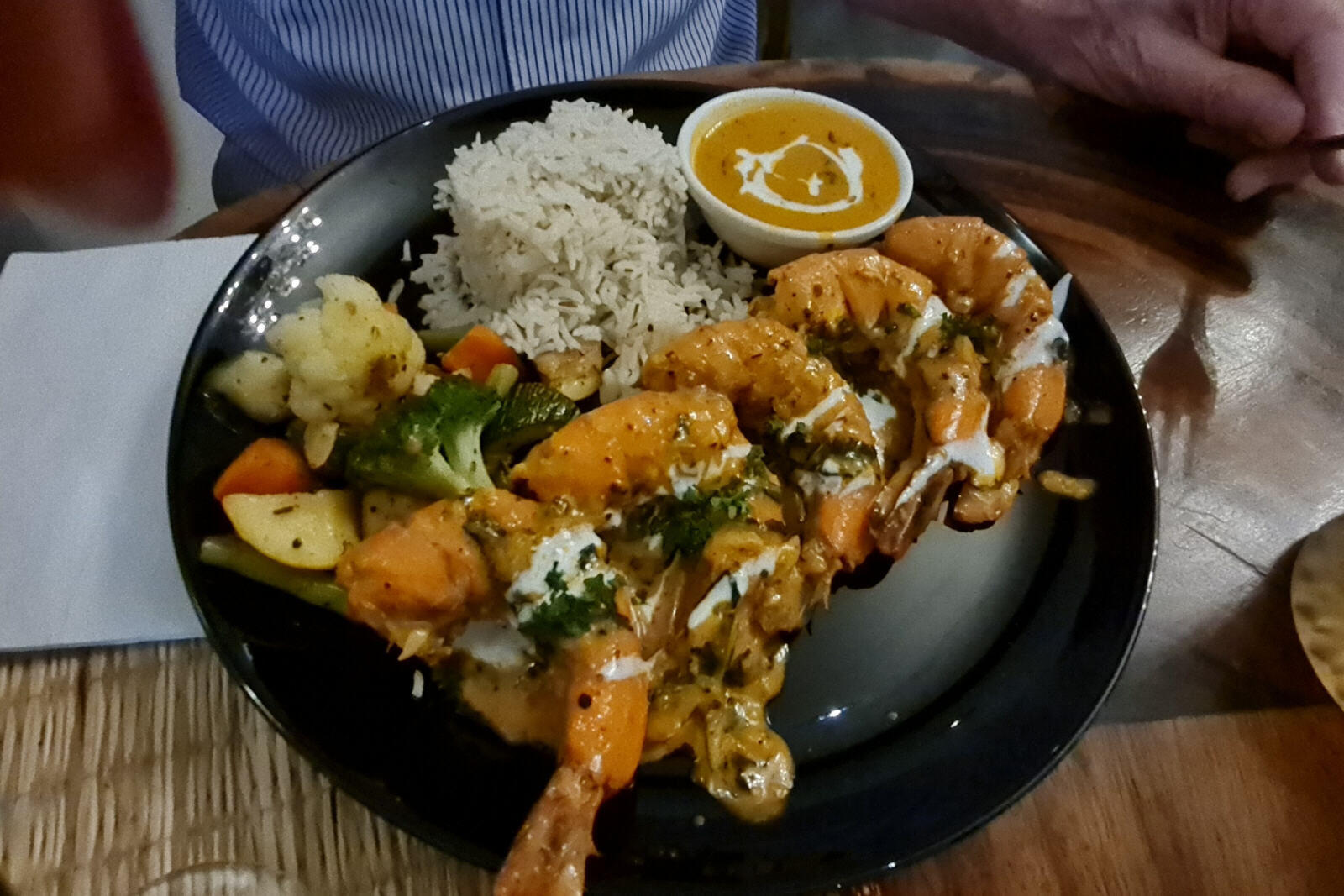 Tiger prawns at Les Saveurs restaurant, Pondicherry