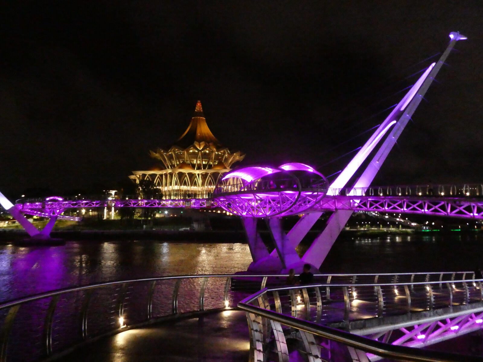 Light show on Kuching bridge and government building