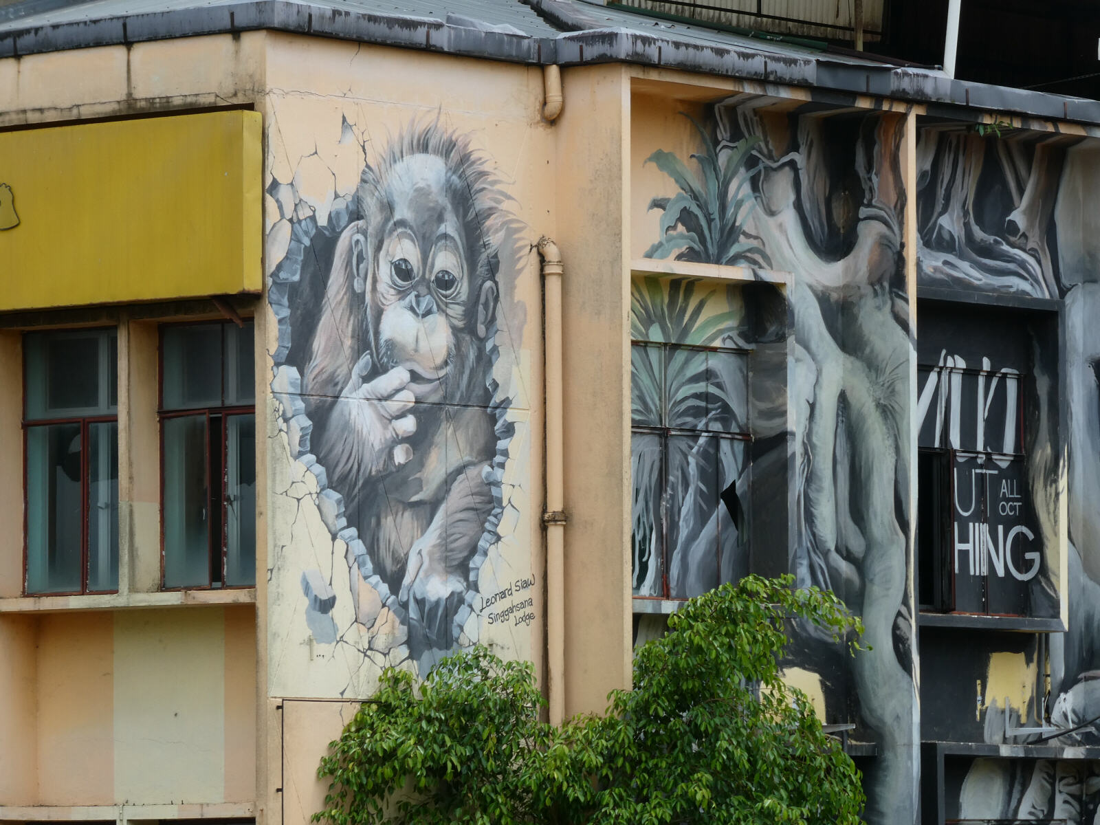 A monkey in wall art in Kuching, Sarawak