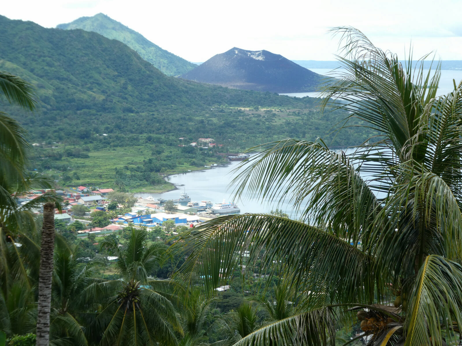 Rabaul town and nearby volcano, New Britain PNG
