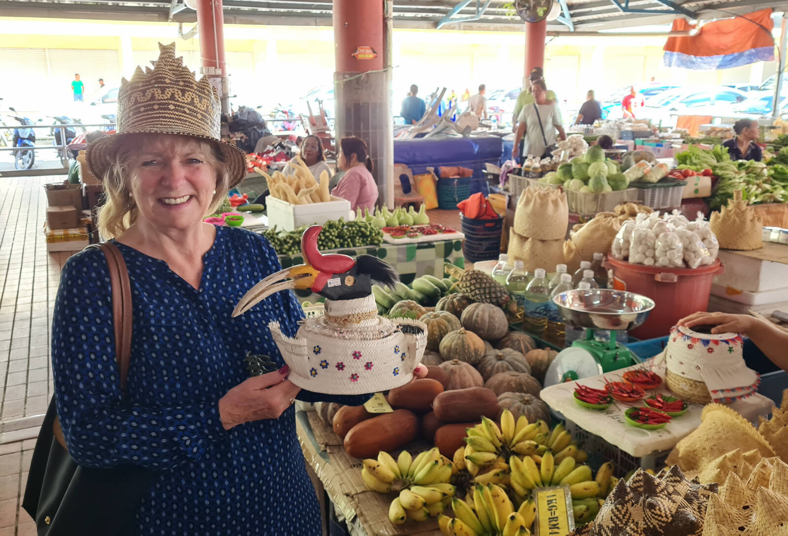 A fancy hat stall in the market in Kapit, Sarawak, Borneo