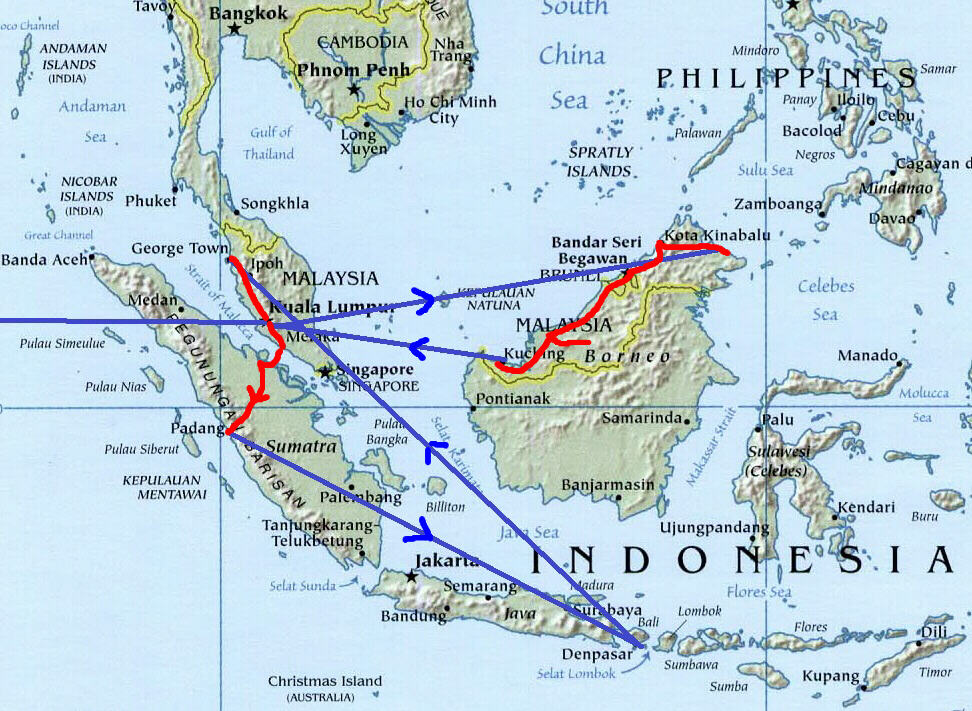 Our route around Malaysia and Indonesia