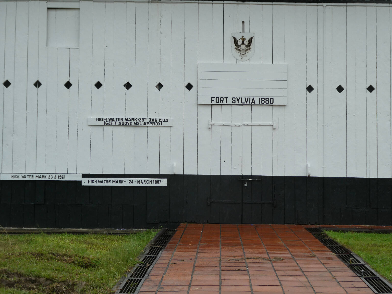 High-water markers on Fort Sylvia in Kapit, Sarawak, Borneo