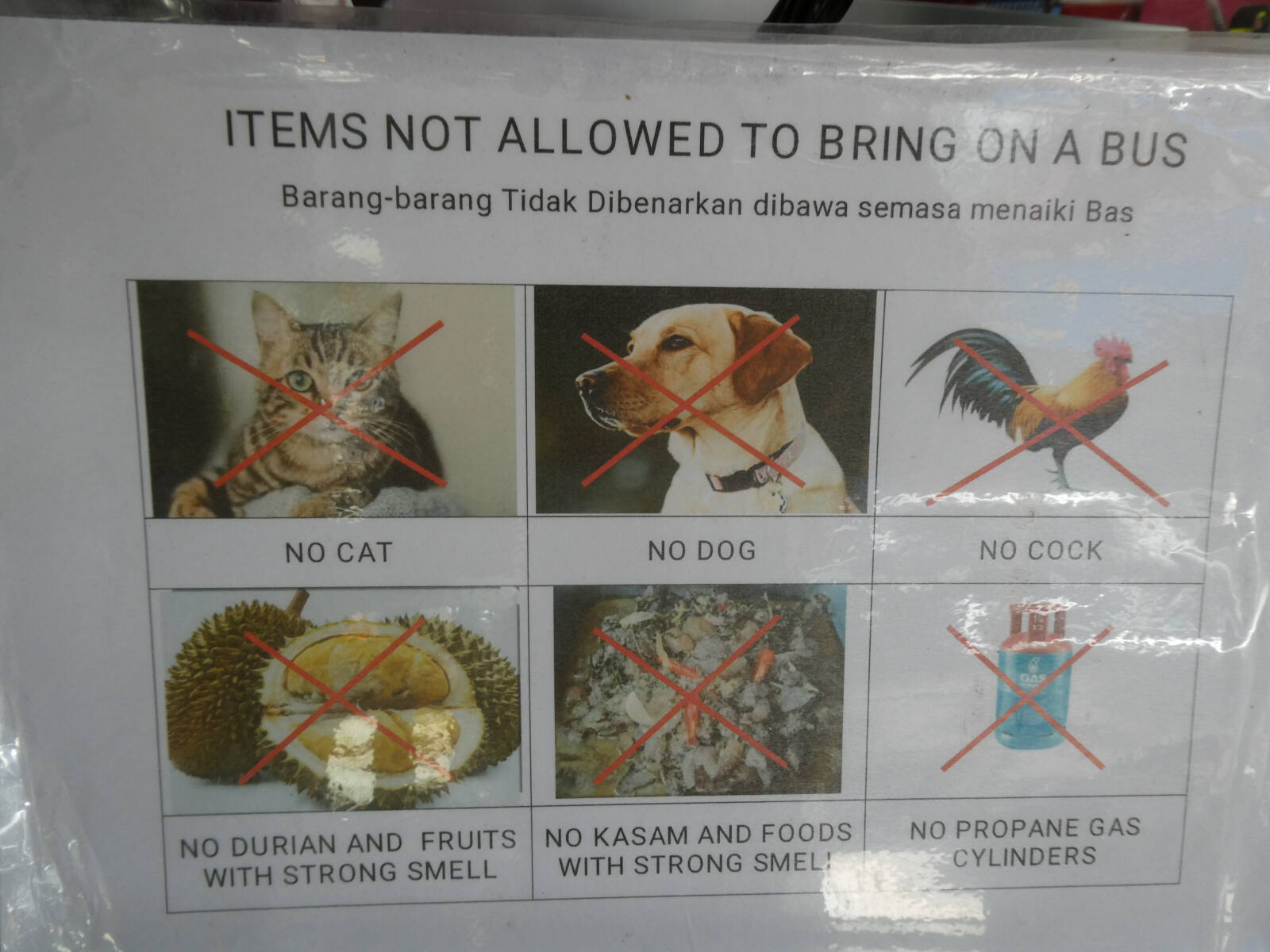 Rules for what you can take on a bus in Kapit, Sarawak