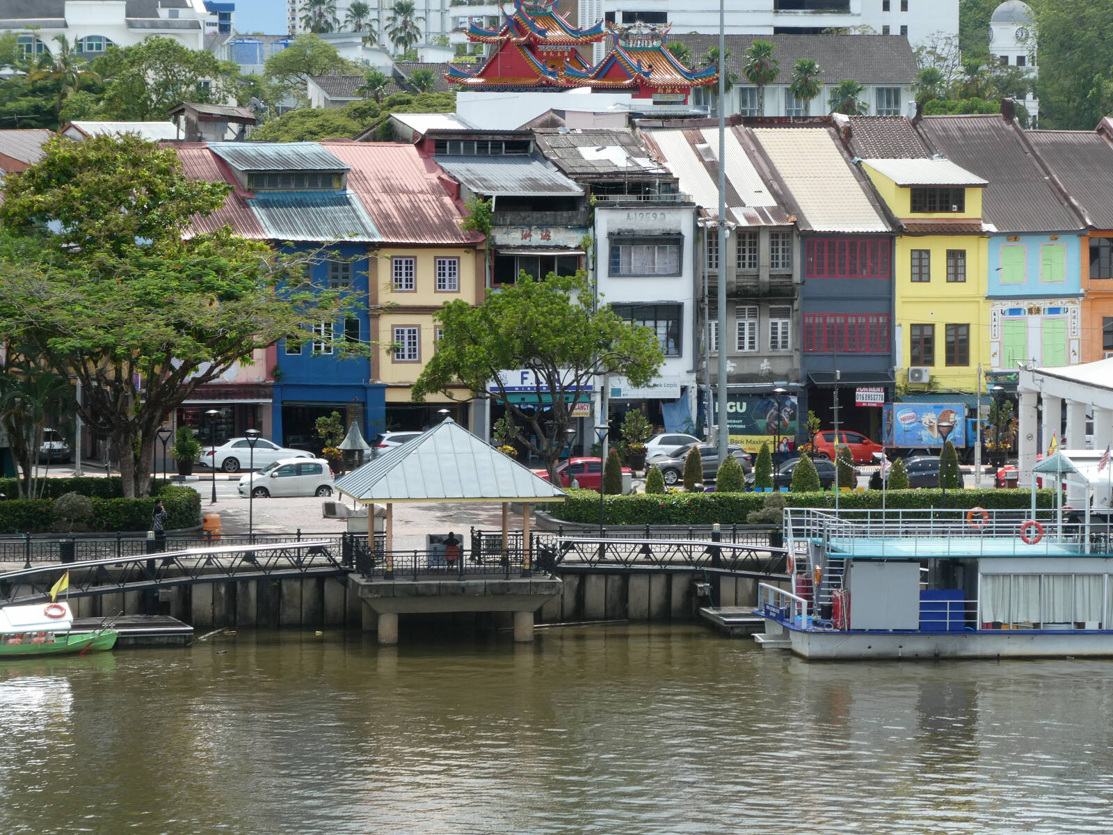 Shophouses along the riverfront in Kuching, Sarawak, Borneo