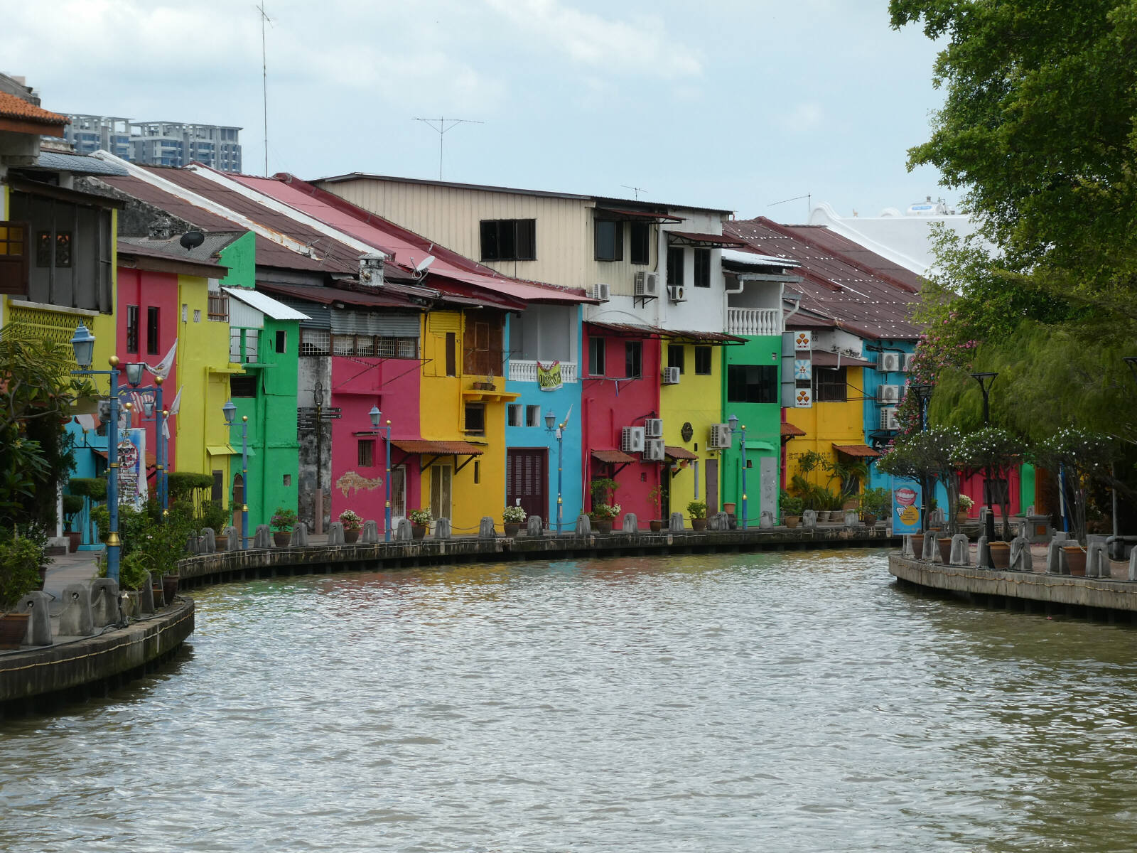 Colourful houses by the river in Malacca, Malaysia