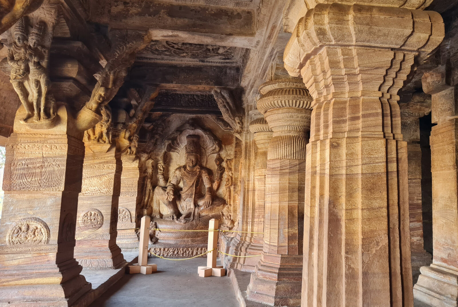 Inside one of the Buddhist caves at Badami, India Inside one of the Buddhist caves at Badami, India