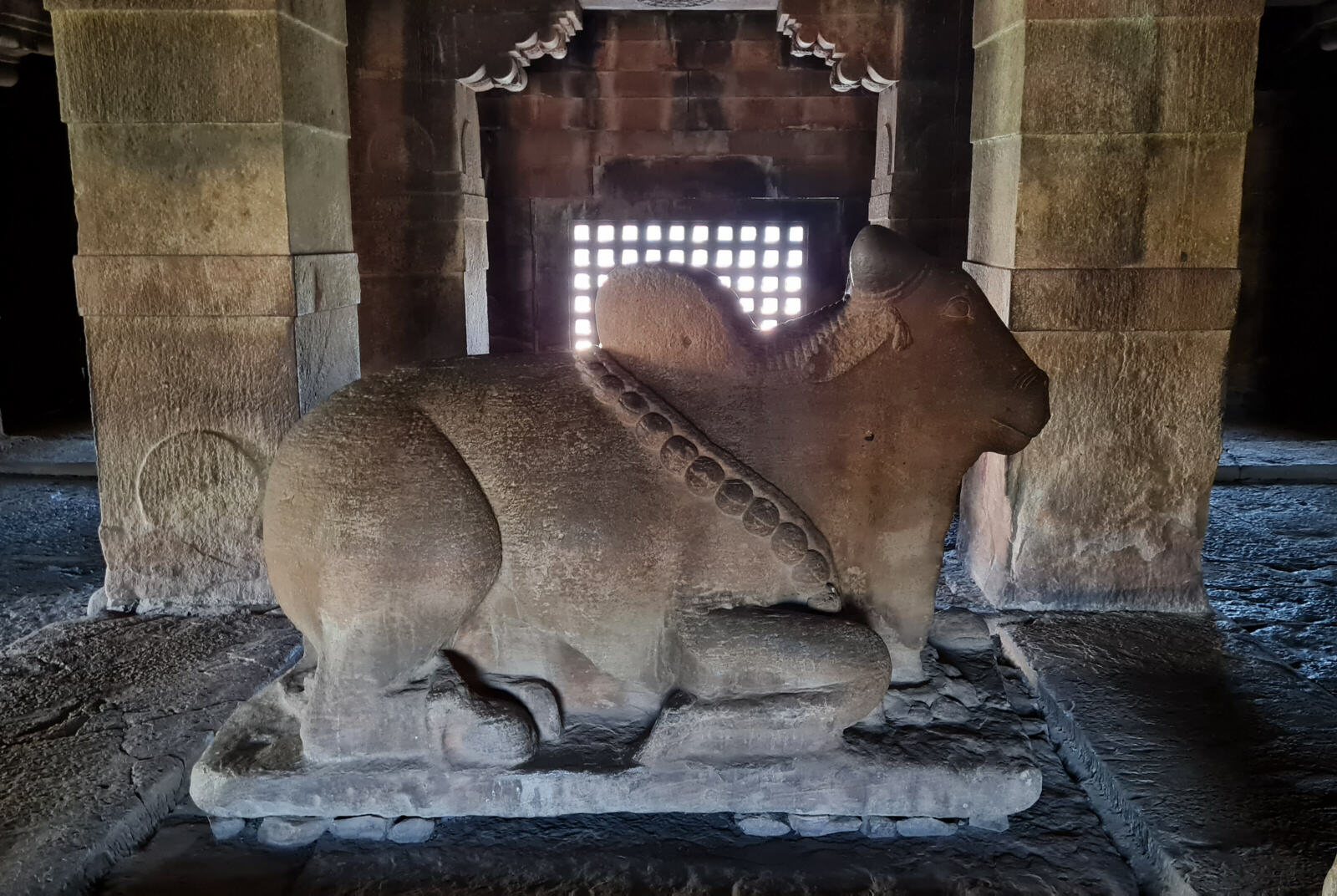Nandi in a temple at Aihole, India Nandi in a temple at Aihole, India