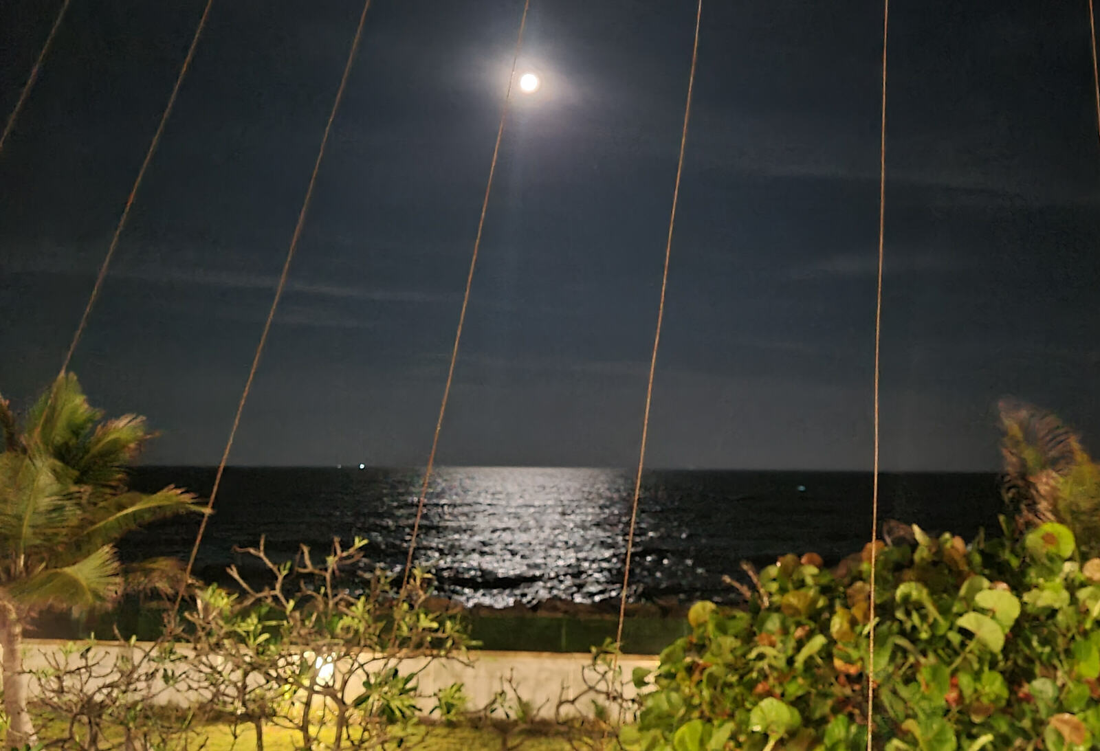 Moonlight on the sea from the Bungalow on the Beach at Tranquebar, Tamil Nadu, India Moonlight on the sea from the Bungalow on the Beach at Tranquebar, Tamil Nadu, India