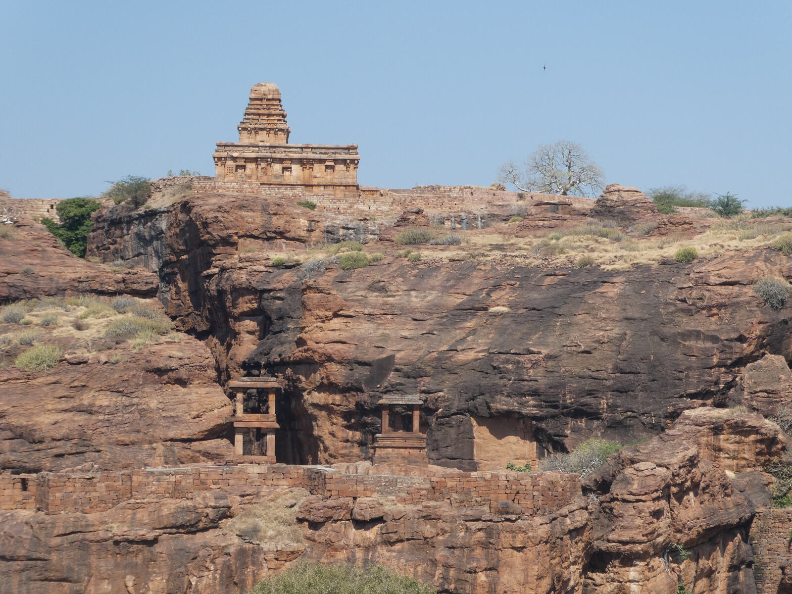 A clifftop temple at Badami, India A clifftop temple at Badami, India