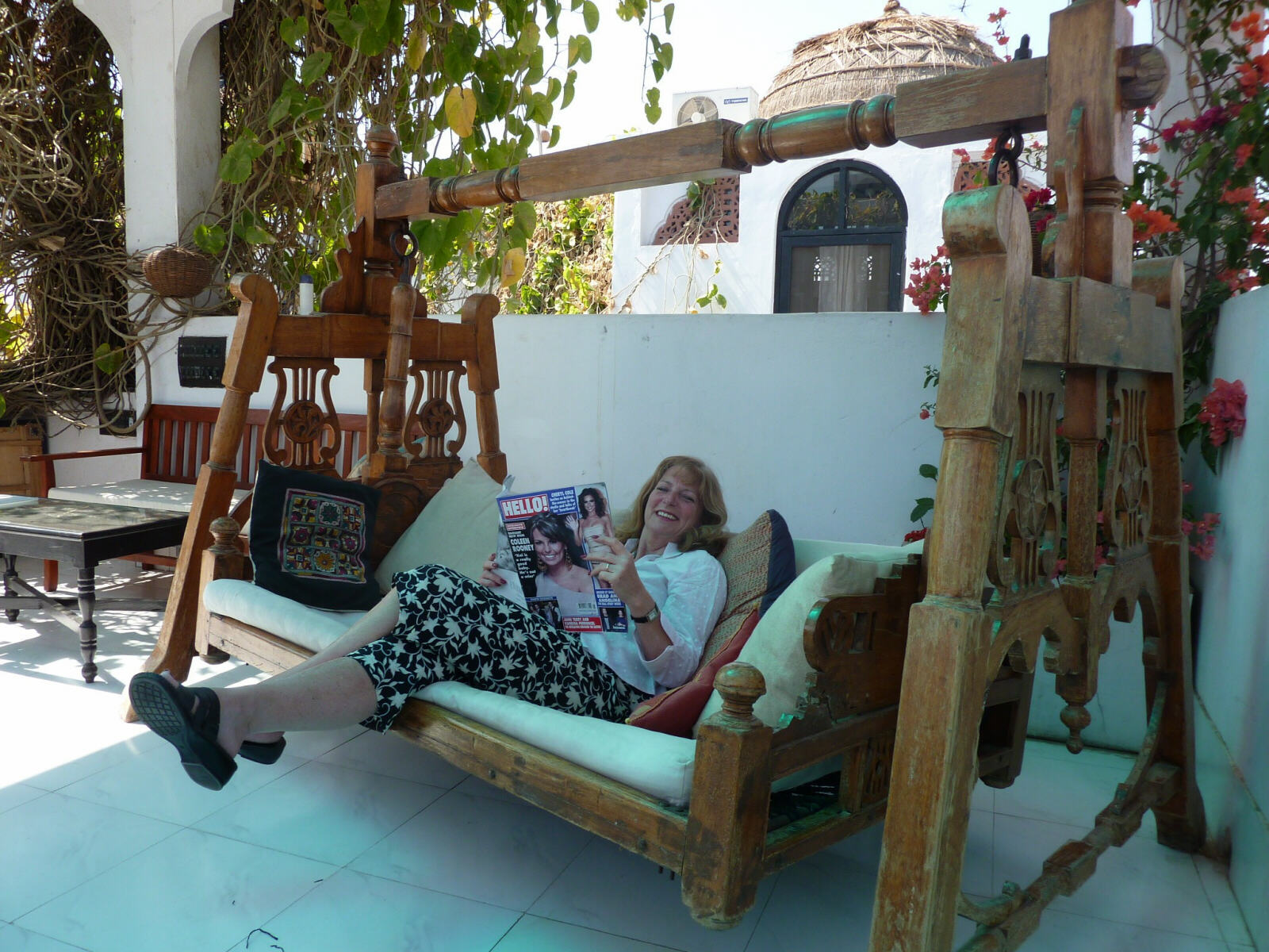 Swinging in the Seventh Heaven haveli in Pushkar, Rajasthan in 2010