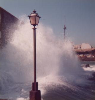 Rough seas in the fishing harbour in Porto, Tenerife in 1977