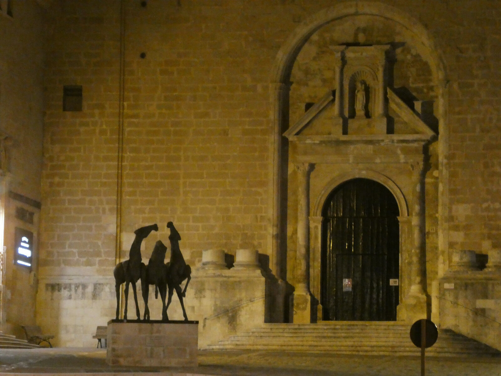 Wild horses outside Mahon cathedral, Menorca in 2023