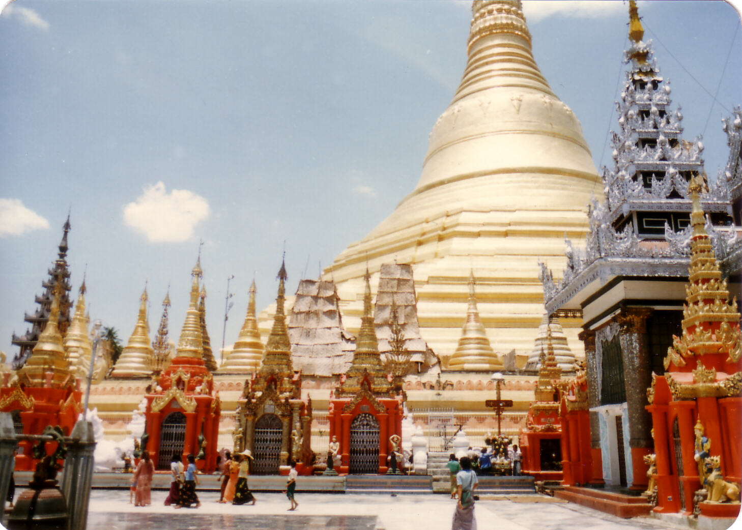 The Shwedagon Pagoda in Rangoon or Yangon, Burma in 1982