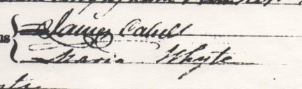 James Cahill's signature on the marriage register 1836