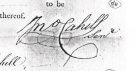 John Cahill's signature on his son's apprentice indenture in 1806