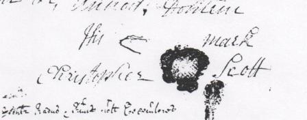 Christopher Scott's mark on his will in 1727