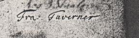 Francis Taverner's signature on his marriage licence in 1729