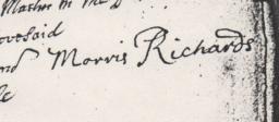 Morris Richards' signature on his marriage licence in 1710