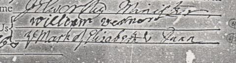 William Vernon's signature on the marriage register 1763