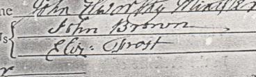 John Brown's signature on the marriage register 1763