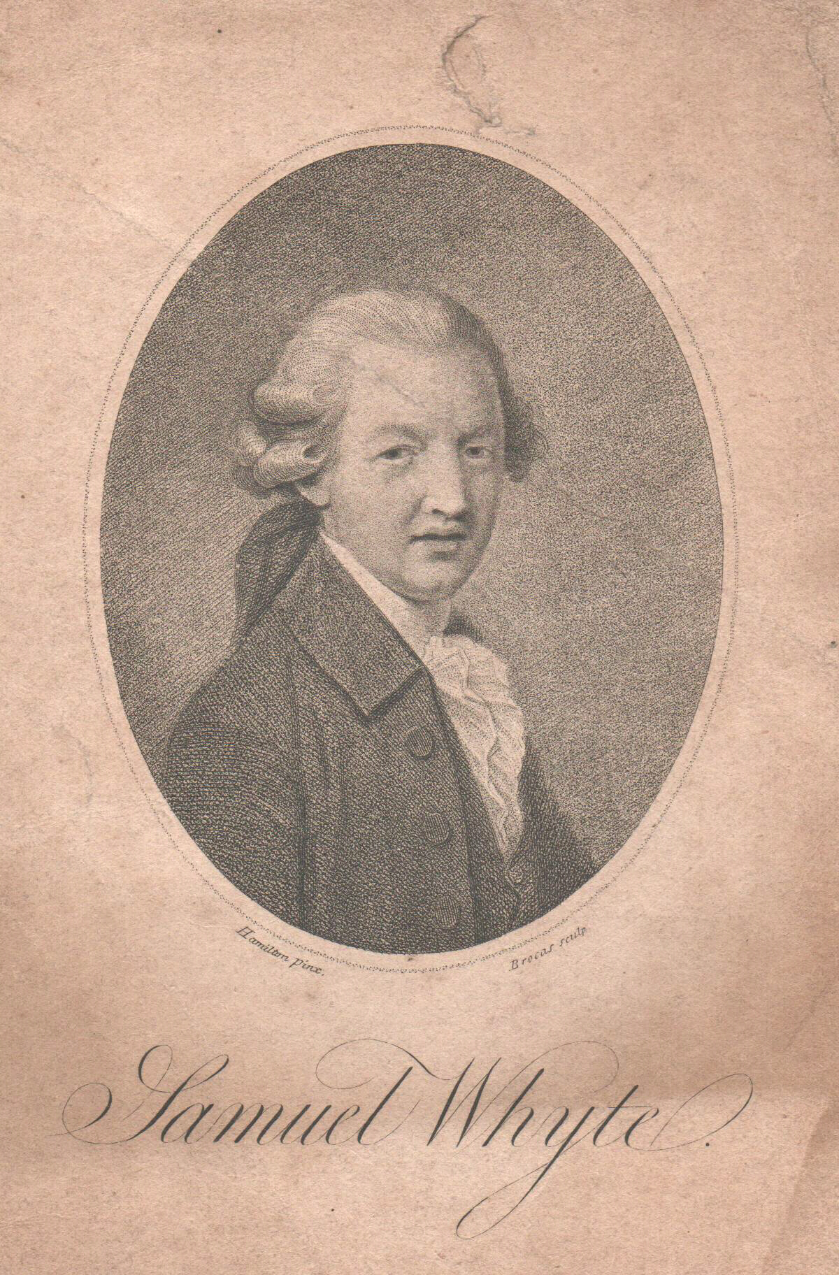 Samuel Whyte's portrait in the frontispiece of one of his books