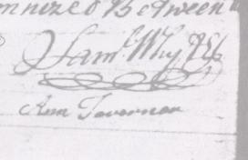 Samuel Whyte's signature on the marriage register 1757