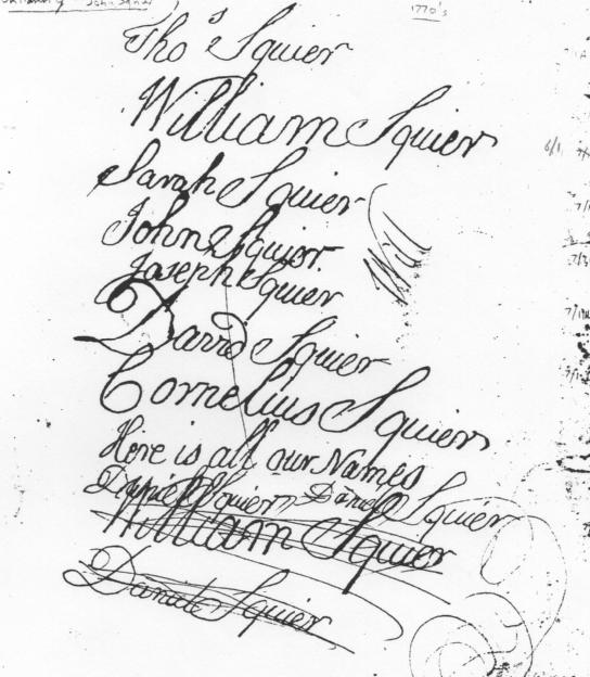 John Squier's children's signatures in the 1770s