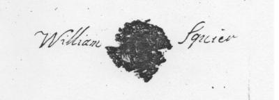 William Squier's signature on his marriage licence 1728